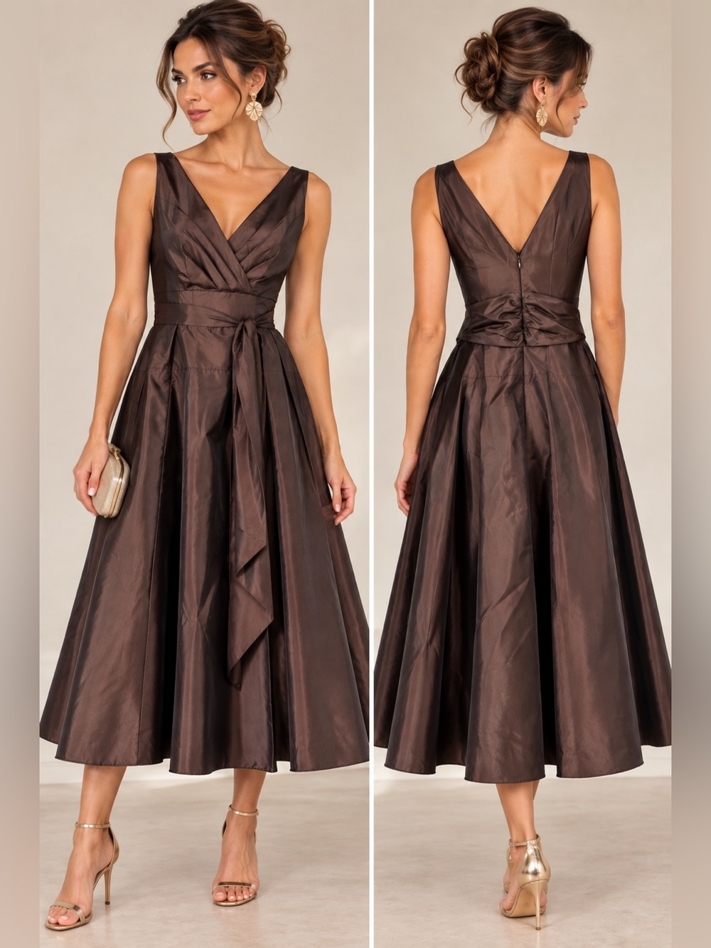 NWT Max & Cleo Women 6 Taffeta Fit Flare Midi Dress Cocktail Formal Wedding